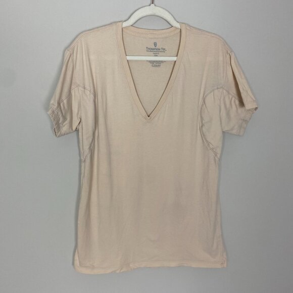 Thompson Tee Sweatproof Shirt V Neck Short Sleeves Womens Large Nude Cream - Picture 1 of 5